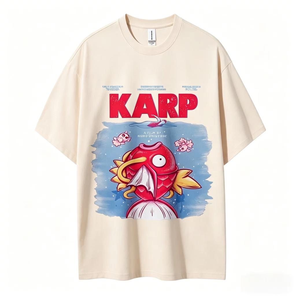 Trendy Harajuku Magikarp KARP Graphic Print Cotton Crewneck Oversize Unisex Funny Vintage Cartoon Streetwear Short Sleeve Tees