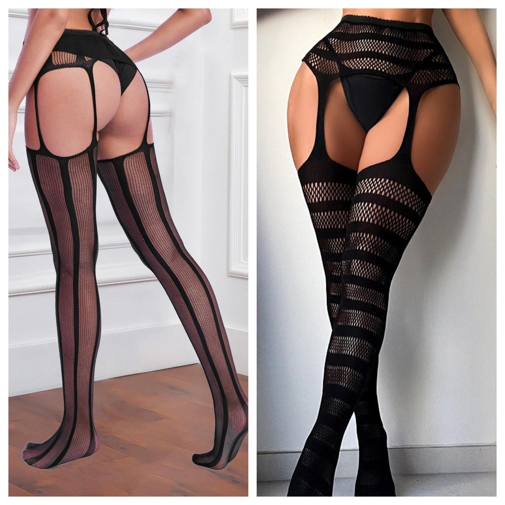 SIMPLEJEWEL 1/2/3pcs Women's Garter Belt Fishnet Tights Stockings High Waisted Suspender Pantyhose