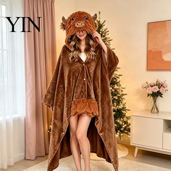 Animal Themed Blanket Wearable Hoodie, Adults Oversized Fleece Sweatshirt Halloween Costume Shawl Sleepwear, Cosplay Plush Hooded Cape Cozy Loungewear