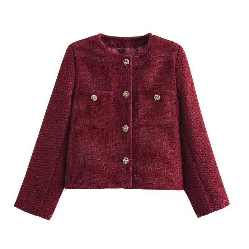 Kaslead New Arrival Women's Clothing Fashion Style Stylish Simple and Versatile Woolen Gold Buttons Long Sleeves Outwear
