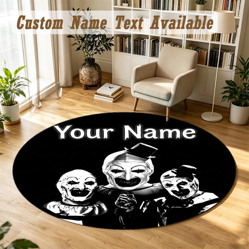Terrifier Art the Clown Personalized Round Rug Support Custom Name, Soft Home Decor Mat
