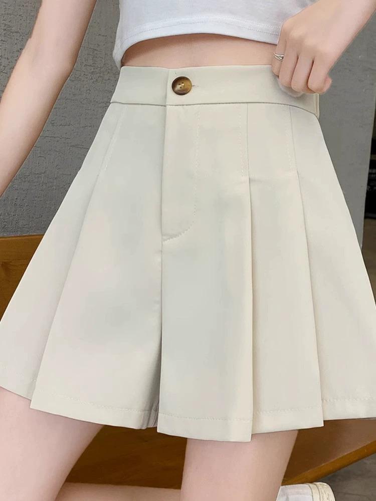 Женские шорты А-силуэта с широкими штанинами и складками 2023 года: Эластичный пояс, облегающий крой, повседневный летний стиль