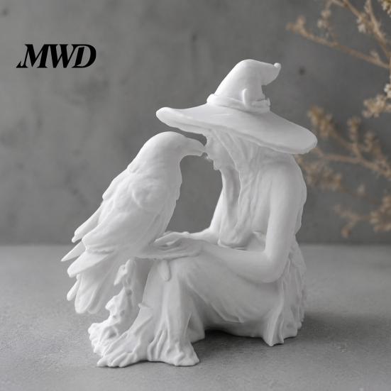 Уникальный Хэллоуинский Подарок 3D Печатная Статуэтка Ведьмы, Готическая Скульптура с Вороном, Декор Комнаты в Ретро Стиле, Мистическая Фигурка для Дома, Рабочего Стола, Полки, Камина
