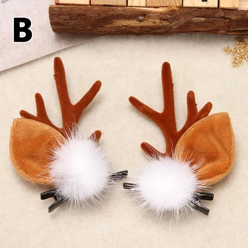 20 Pairs Hair Ball Christmas Antler Deer Ear Hairpins Hair Clip Hair Accessories Christmas Headbands Christmas Gift For Kids