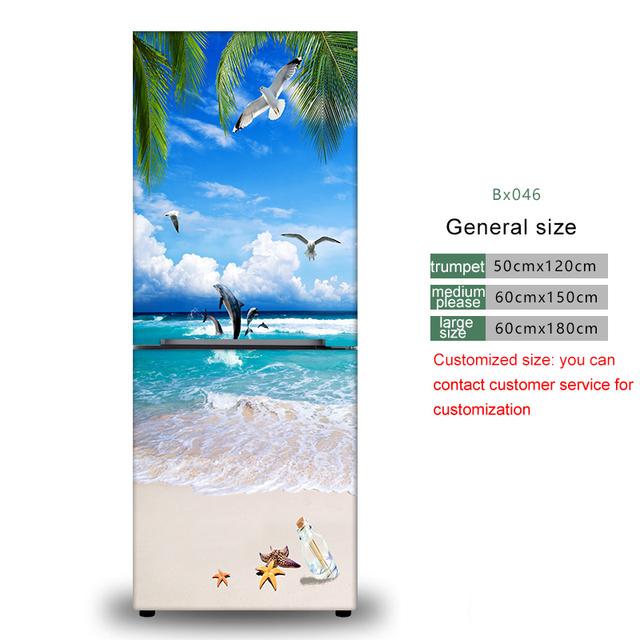 28 Styles For Choice Beach Scenery Refrigerator Sticker Peel and Stick Waterproof Double Door Freezer Cupboard Decor Art Mural