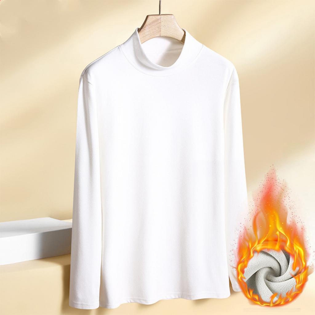 Men's Solid-color Casual High-neck Fitted Long-sleeved T-shirt, Men's Suede Warm Base Layer Top