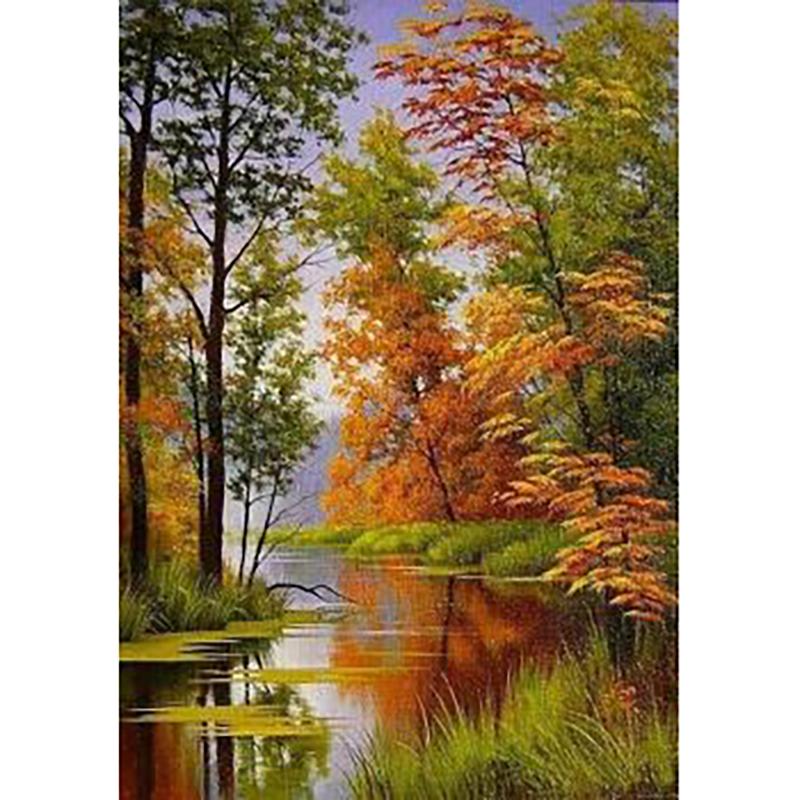 DIY 5D Diamond Painting Forest Creek Full Round Drill Scenic Diamond Embroidery Cross Stitch Mosaic Kits Wall Art Home Decor