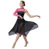 Womens Lyrical Dance Asymmetrical Bodysuit Dress Single Long Sleeve Floral Lace Irregular Hem Skirt
