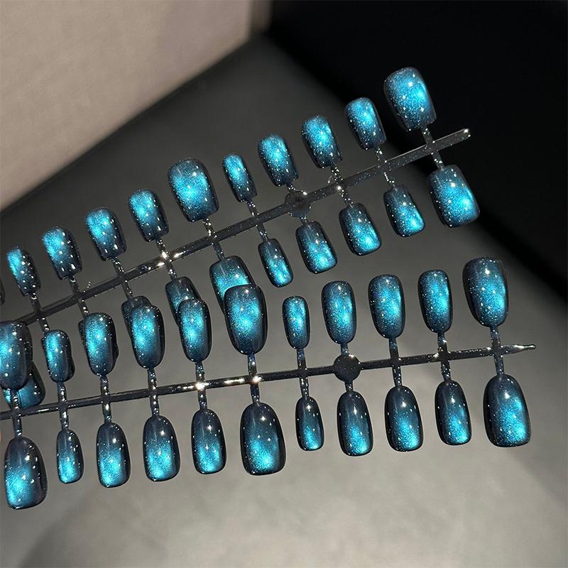 30Pcs Aurora Cat Eye Almond Handmade Press On Nails Color Fake Nails False Nails Artificial Nails Reusable Nail Tips Art UñAs