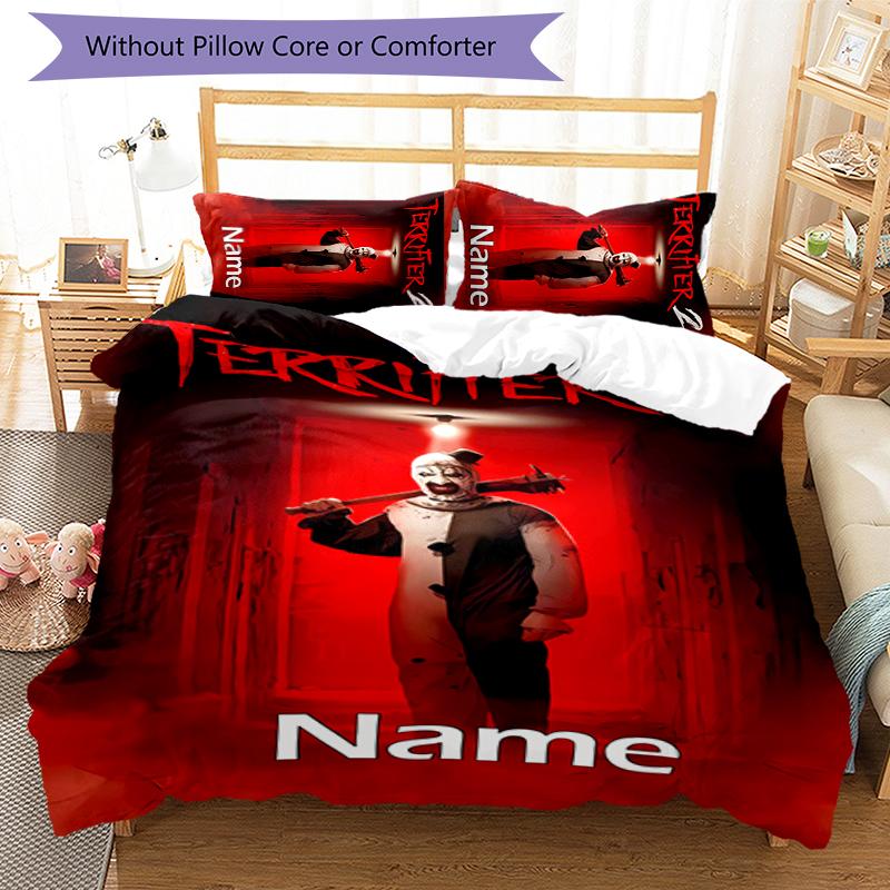 3pcs Custom Name Terrifier Bedding Set Duvet Cover Closure Includes 1 Duvet Cover & 2 Pillowcases for All Seasons Bedroom Decor