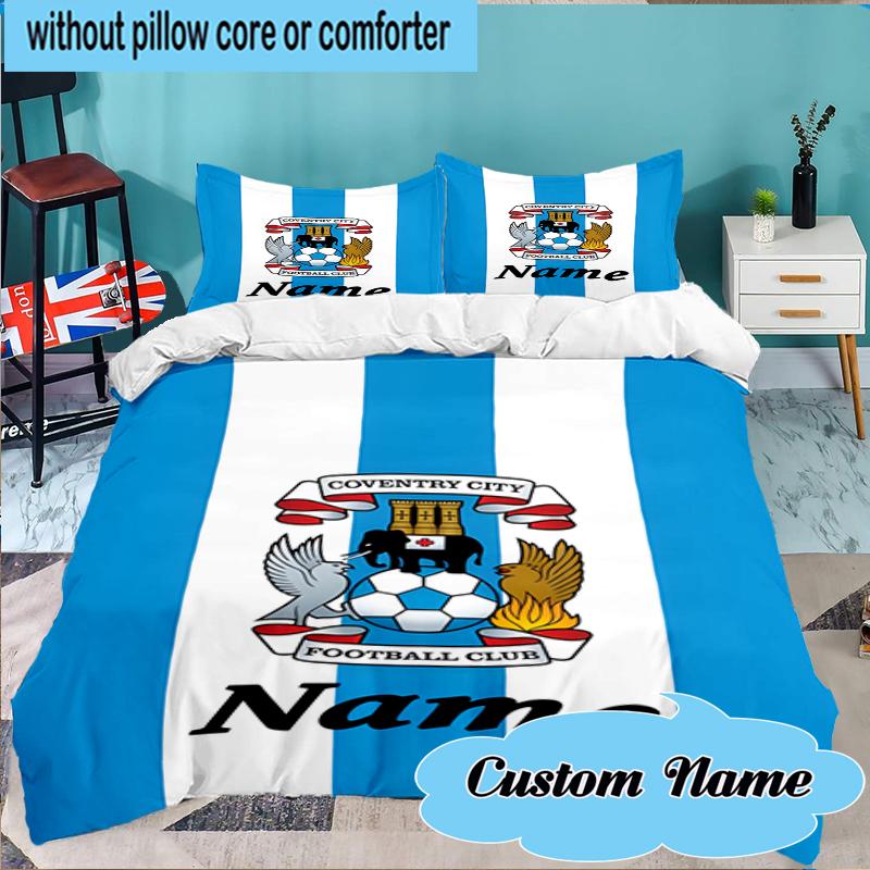 Custom Name Coventry Football Club Crest Bedding Set 3pcs, Bedding Set Including 1pc Duvet Cover And 2pcs Pillowcases for Bedroom, Dormitory Gift