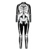 Women Halloween Party Costume Turtleneck Skull Print Long Sleeve Jumpsuit Outfit Scary Skeleton Bodysuit for Adults