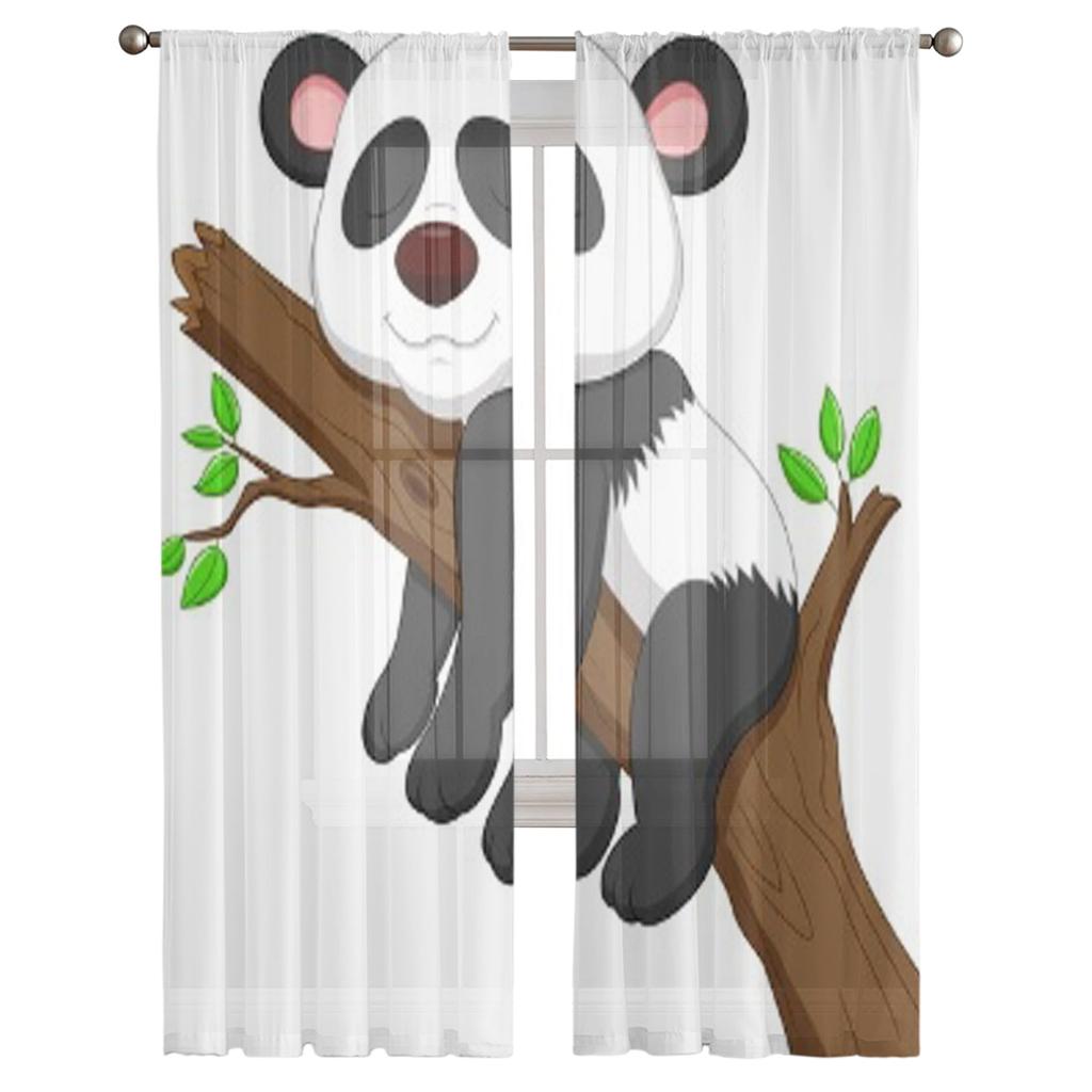 Спящая панда мультфильм роскошные шифоновые прозрачные шторы для гостиной спальни украшение окна вуаль тюль занавеска
