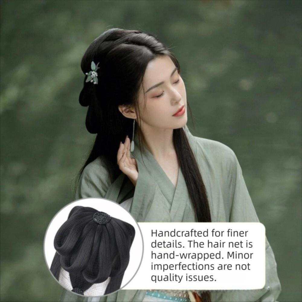 Traditional Women Hanfu Wigs Long Straight Integrated Hair Bun Hanfu Wig Headband Princess Cosplay