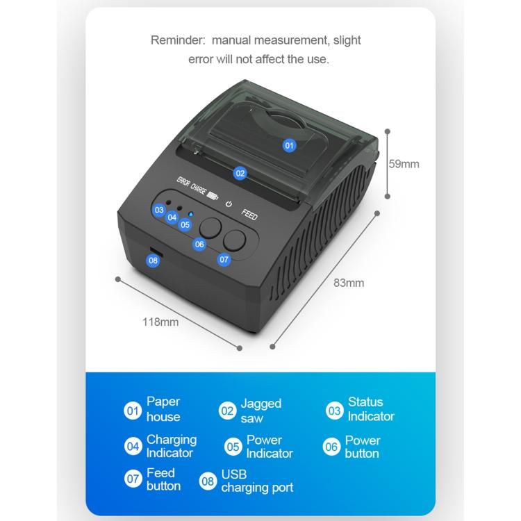5811DD 58 мм Bluetooth 4.0 Портативный Термо Bluetooth Принтер Чеков, Вилка UK