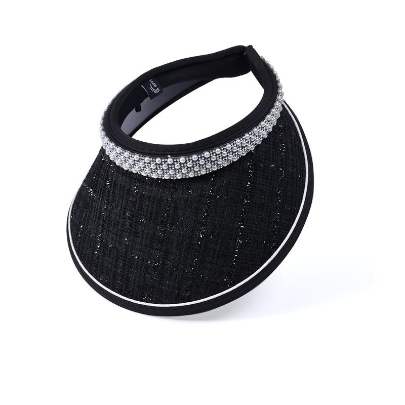 Летняя солнцезащитная шляпа с пустым верхом, корейская версия, универсальная шляпа с жемчугом, женская виниловая шляпа с большим карнизом и повязкой на голову, солнцезащитная шляпа