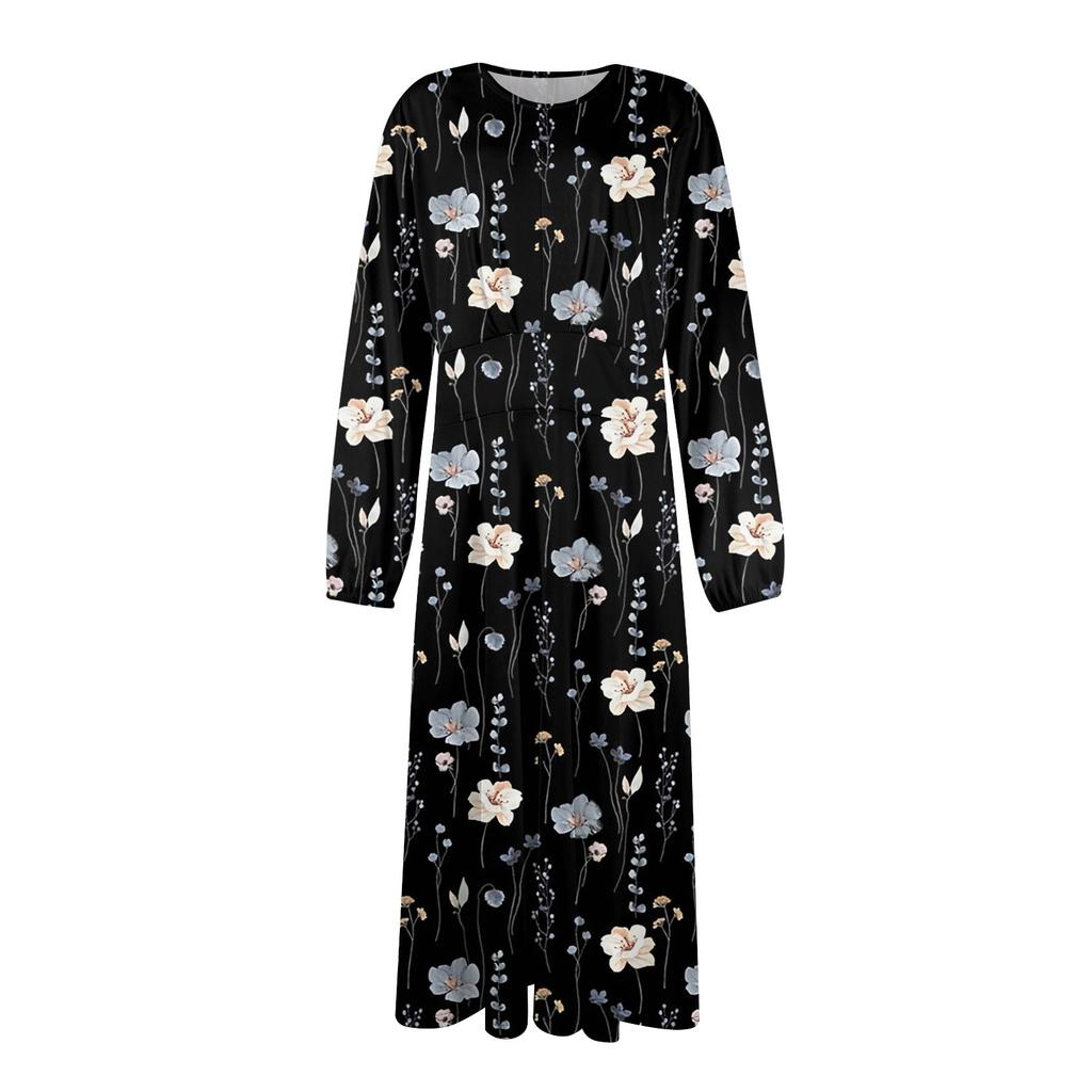 Женское осенне-зимнее повседневное модное платье с круглым вырезом и длинным рукавом с принтом