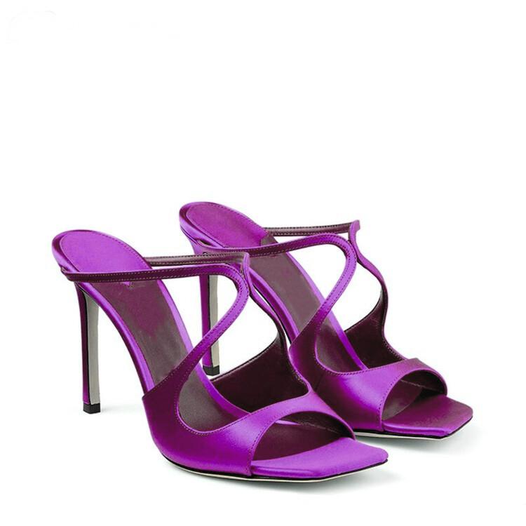 Модные сандалии для подиума, атласные завязки с квадратной головкой, женская обувь на тонком высоком каблуке 10 см, большие 34–43, качественные сандалии черного, розового и красного цветов