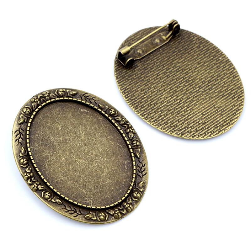 New Fashion 5pcs 30x40mm Inner Size Antique Gold/Silver Black Bronze Pin Brooch Pierced Style Base Setting Pendant