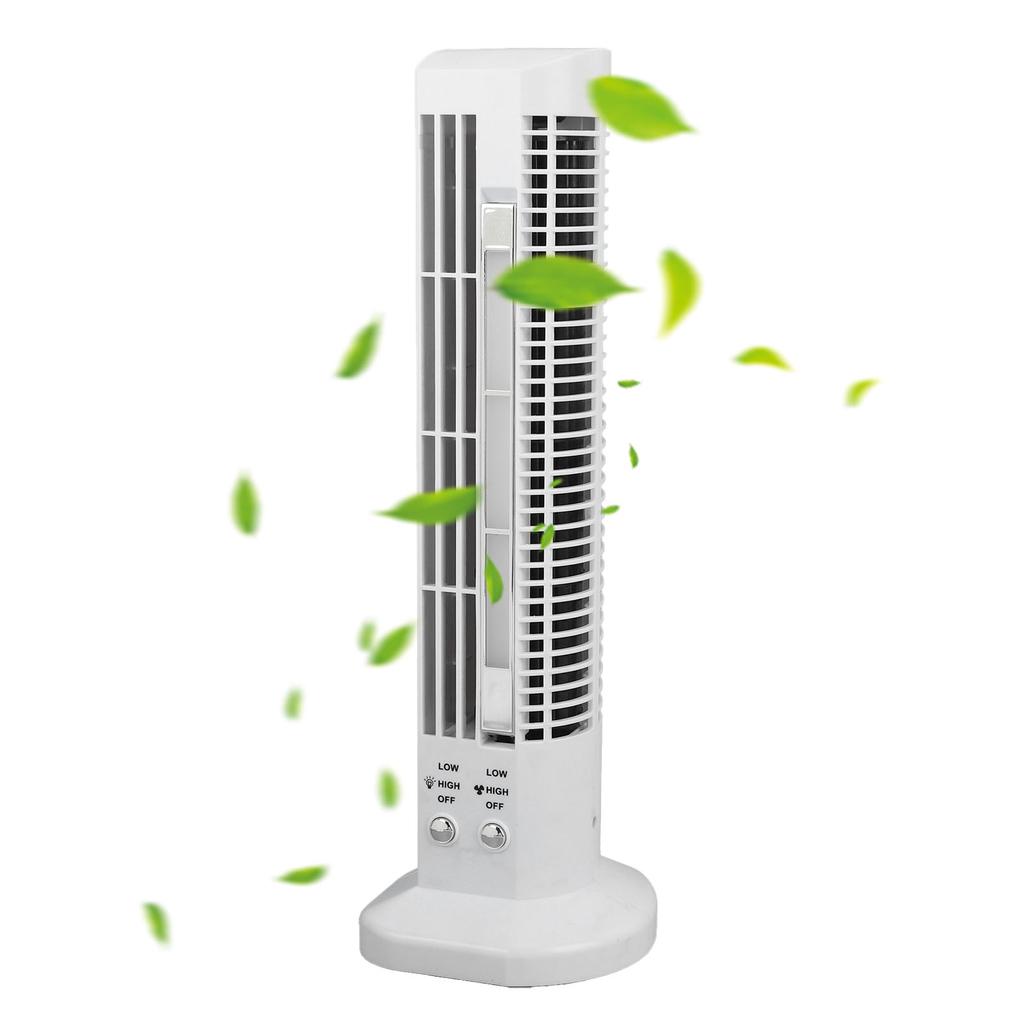 Вентилятор башенного типа со светодиодной настольной лампой, белый, компактный, портативный, безопасный, безлопастной, 2-скоростной, настольный ветряной вентилятор