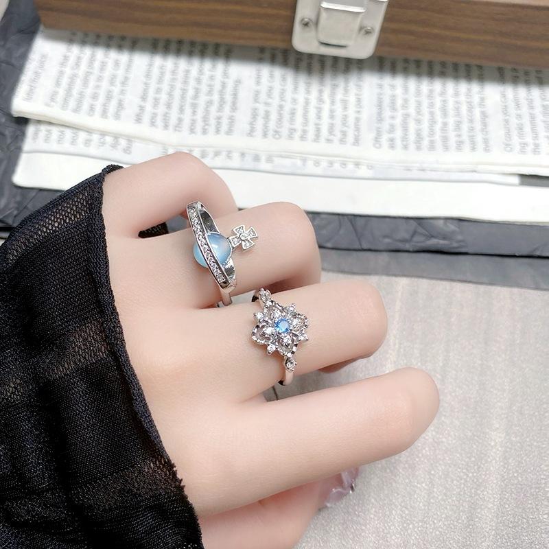 [Charm Blue Qi Ring] Sea Blue Zircon Light Luxury Niche Open Ring Personality Advanced Sense Color Treasure Index Finger Ring Female