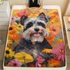 Colorful flowers and puppies Print Flannel Blanket,High quality Comfortable for All Seasons,Home Decor,Warmth and Comfort,Perfect for Christmas Gifts