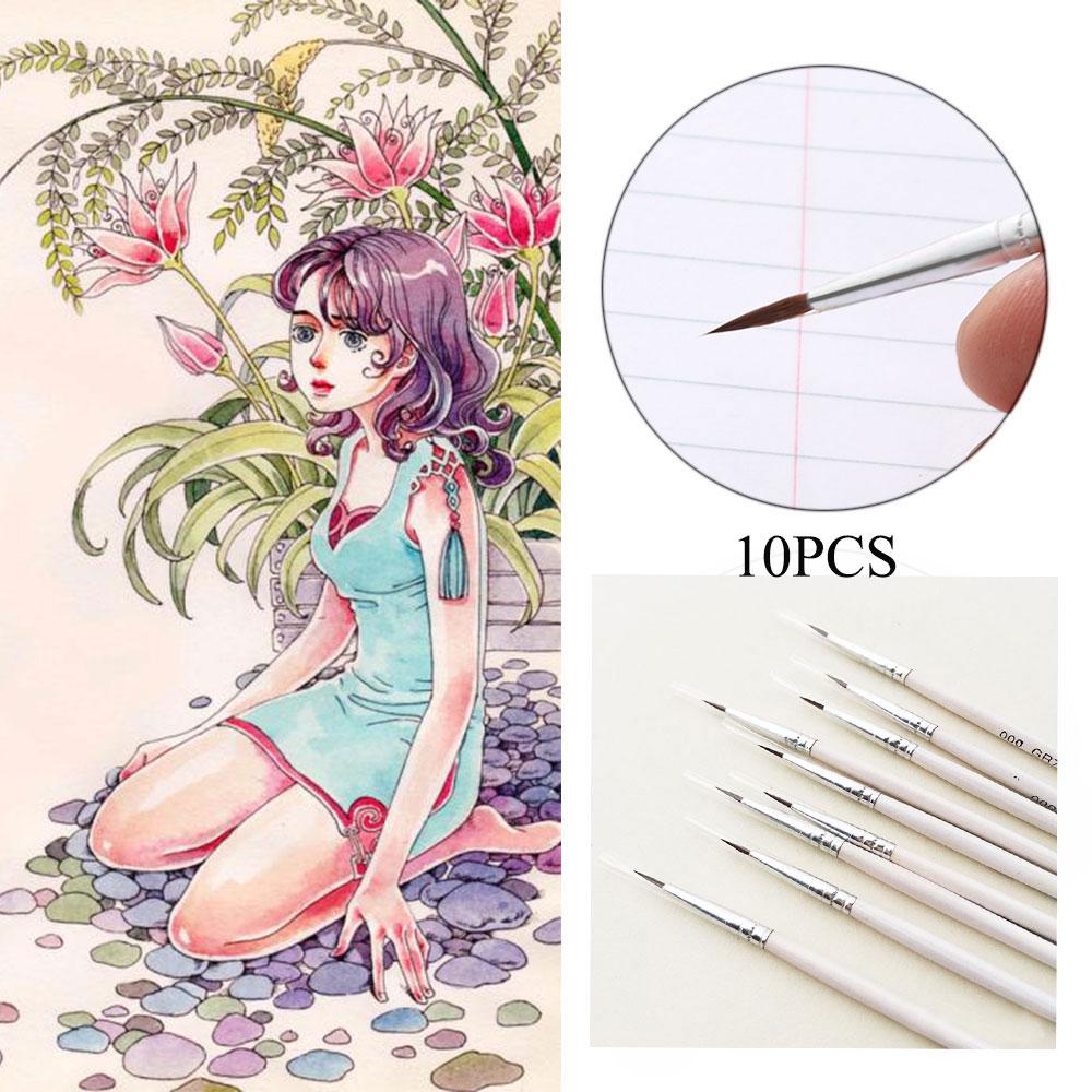 10PCS New Watercolor Art Tools Line Drawing Pen Nylon Fiber Hair Artist Paint Brush Point Tip