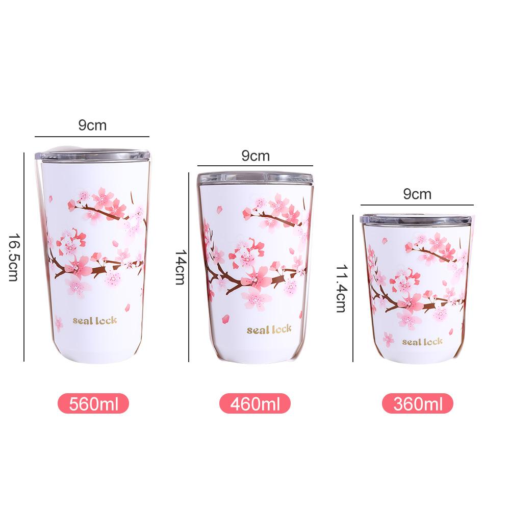Layer Stainless Steel Insulated Cherry Blossom Thermos Cup Coffee Tumbler Vacuum Flask Water Bottle