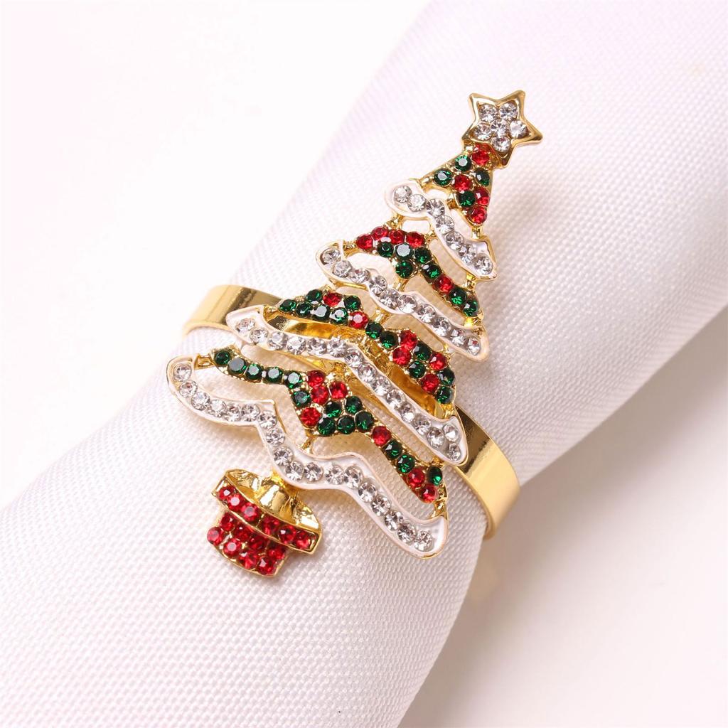 Elegant Metal Christmas Tree Napkin Rings with Sparkling Rhinestones Napkin Holder For Festives Party Table Decoration