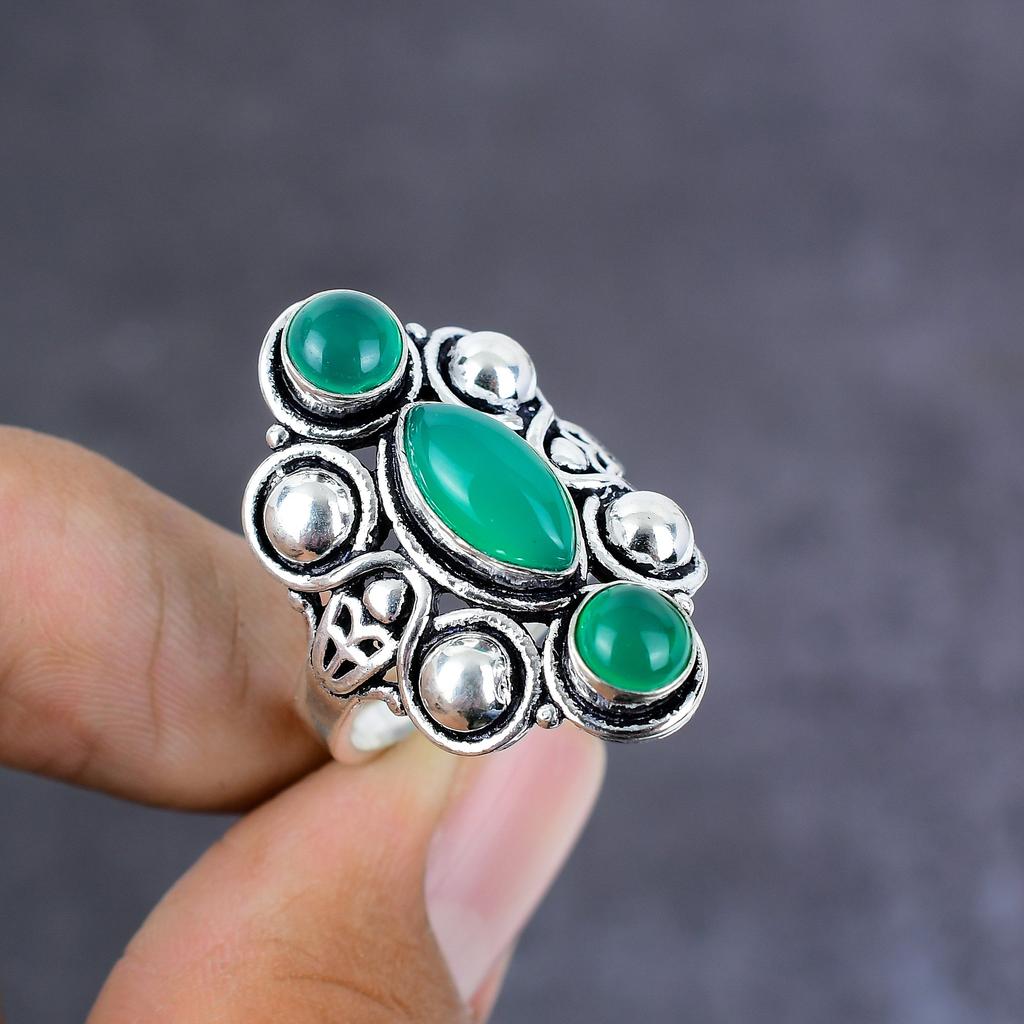 Green Onyx Handmade 925 Sterling Silver Jewelry Ring Size 9 Gift For Her m1W77