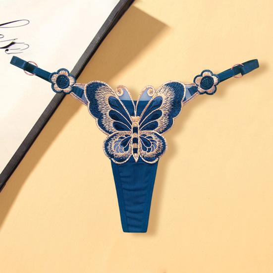 Lady Thong Breathable Elastic Sexy Adjustable Trendy Pornographic Nylon Butterfly Embroidery Lady G-string Women Intimate Clothes