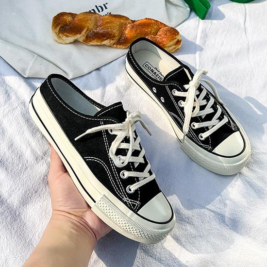 Полутапочки, парусиновая обувь, универсальные маленькие белые туфли для студенток, летняя корейская повседневная обувь, модная парусиновая обувь