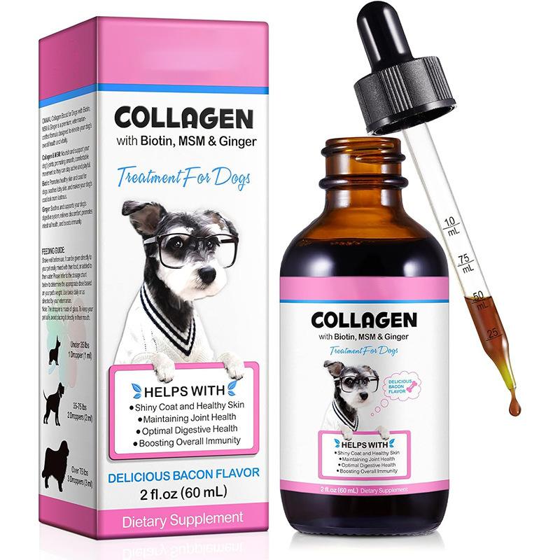Collagen Drops for Dogs Cats Joint Support Skin & Coat Immunity Boost Unflavored Liquid Supplement