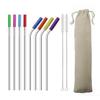 Красочная соломинка для питья, многоразовая соломинка из нержавеющей стали 304, прямая изогнутая металлическая соломинка с силиконовыми наконечниками, щетка для чистки