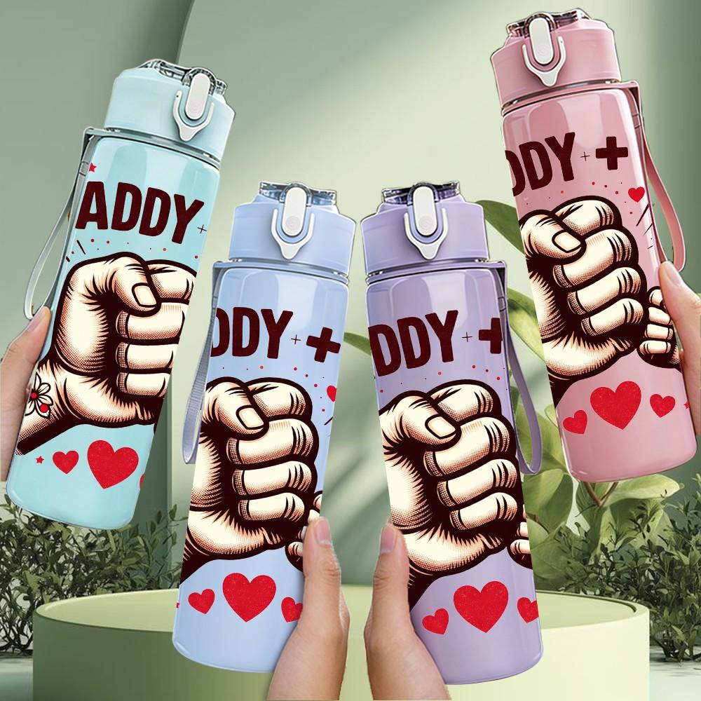 1PC Daddy And Me Fist Bump Quote Print 750ml Color Plastic Sports Water Bottle Leakproof Flip Straw Lid Suitable for Sports Office Home Use