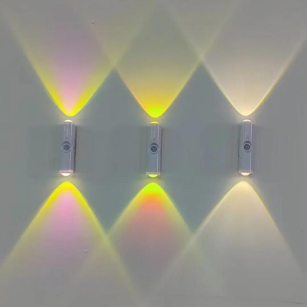 Умный RGB двухголовый настенный светильник с датчиком движения, магнитный ночник, перезаряжаемый прожектор для декора спальни, гардеробной, сада