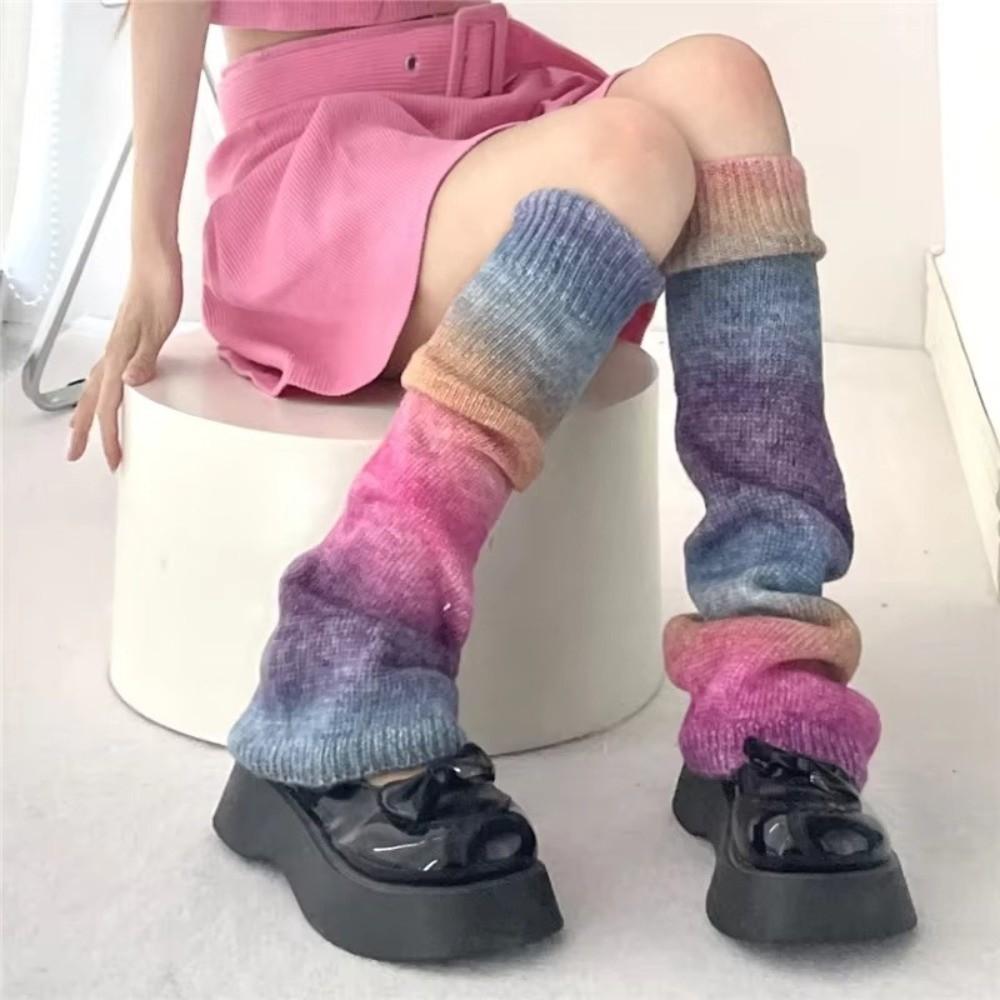 1 pair Rainbow Gradient Color Leg Warmers Lengthened Leg Covers Knitting Socks Subculture Fashion