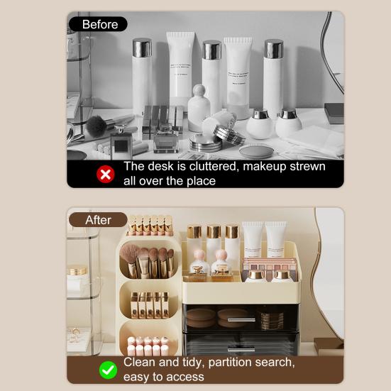 Ящик для хранения косметики с ящиками, большой вместимостью, нескользящим основанием, легкой очисткой