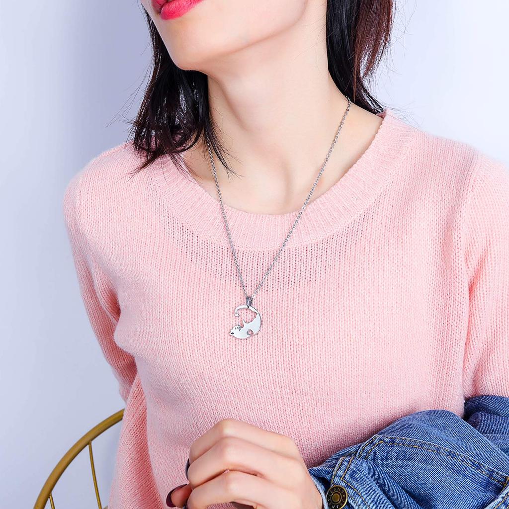 Пара Популярная для кошек Подарок для влюбленных [Rockyu] Ожерелье, Пары, Черный, Ожерелье, Милый, Унисекс, Популярный,