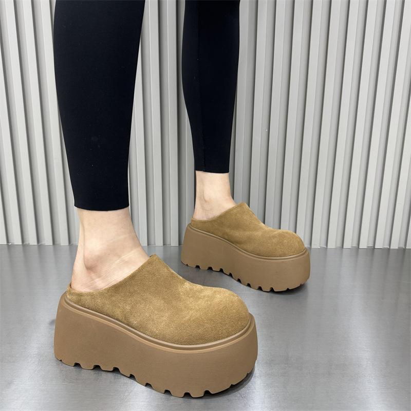 Европейские и американские полутапочки с большой головой и толстой подошвой, женские, новинка 2024 года, сумка, увеличивающая объем, ленивые матовые туфли-кексы