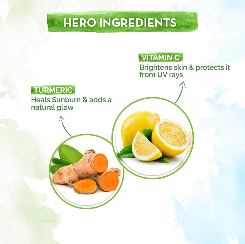Mamaearth Солнцезащитный крем с витамином С и куркумой SPF 50 PA++++ – 2 упаковки по 80 г, Не оставляет белых следов, Легкий, Осветляет кожу, Защита от загара, Для всех типов кожи