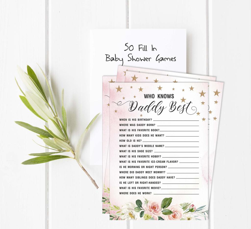 Inkdotpot Gender Reveal Floral Baby Shower Game Set Of 50 BabyA  AlphabetA  ABCA  Game Ita    s A Boy Ita    s A Girl Party