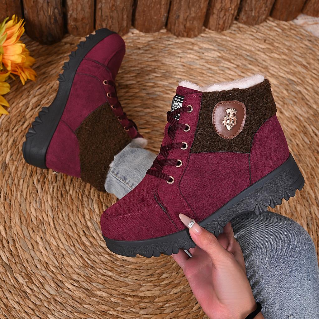 Женские теплые зимние ботинки, новые, с круглым носком, из замши и хлопка, женские ботильоны на шнуровке, на платформе, противоскользящие, до щиколотки, De Mujer