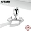 925 Sterling Silver Weightlifting Barbell Charm Bead Pendant Fit Original Bracelet Necklace For Women Jewelry