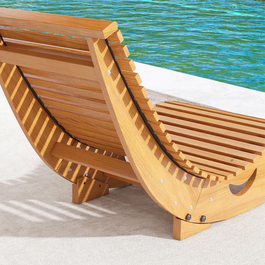 Outdoor Rocking Chair w/ Slatted Seat. Wooden Rocking Chair. 130cm x 60cm x 60cm. Light Brown