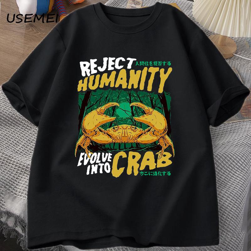 Reject Humanity Crab T Shirt Horror Crab T-shirt Men Women Japanese Style Graphic Tees Clothes Short Sleeve Round Tee Harajuku