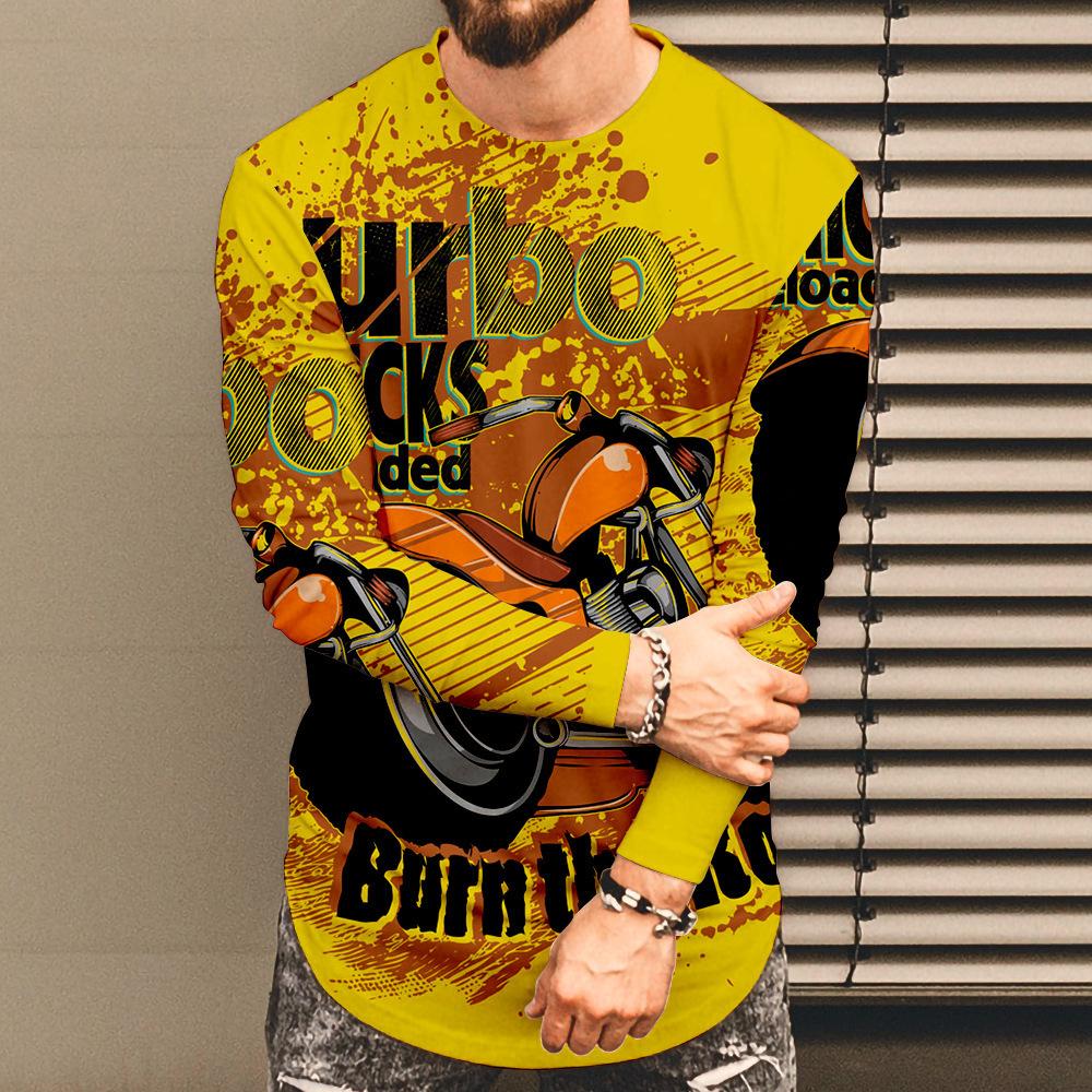 Мужская футболка с длинным рукавом, повседневная, большого размера, с 3D-принтом, модная, с круглым вырезом, снизу и сверху