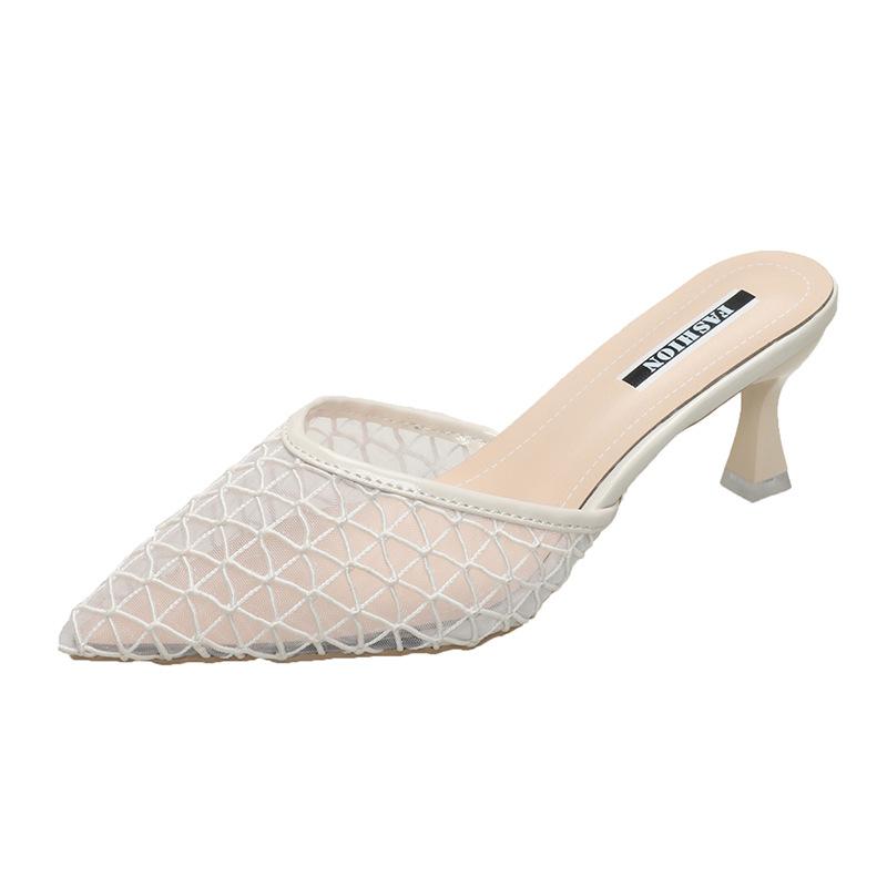 2025 весна и лето новая сумка голова через сетку сандалии фея стиль острый каблук носить тонкие каблуки классные тапочки