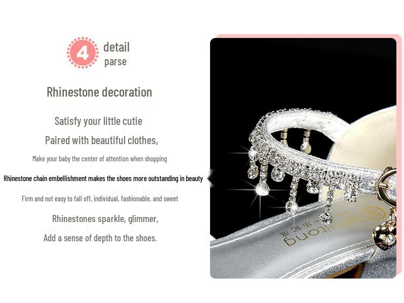 Розовые сандалии принцессы со стразами для девочек - Дышащие и модные в корейском стиле для летних выступлений детей среднего и старшего возраста