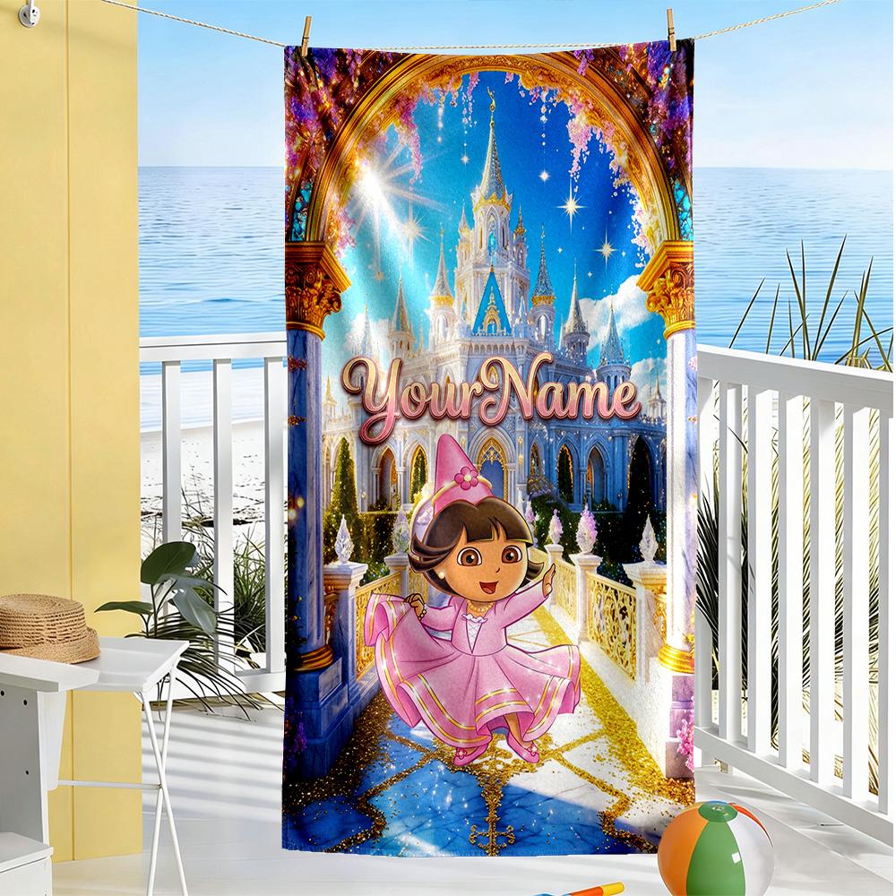 Dora Explorer Customizable Name Beach Towel Quick-Dry Soft Microfiber Ideal for Travel Outdoor Swim Pool Yoga Surf Camping Hiking Gym Gift Holiday